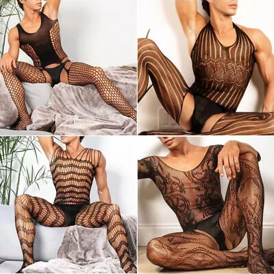 Sexy Lace Mesh Fishnet Gay Sissy Club Lingerie Underwear Bodysuit Bodystocking • $11.89