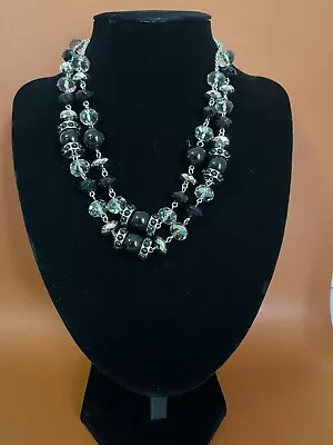 Vintage Trifari Women's Black Bead Crystal Adjustable Double Strand Necklace 20” • $19.99