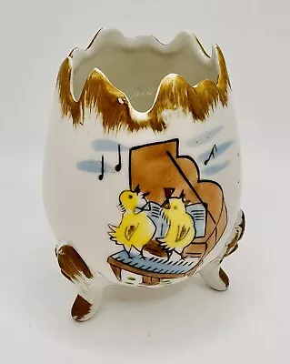 Vintage Japan Hand Painted Singing Easter Chicks Birds Cracked Egg Footed Vase • $20.99