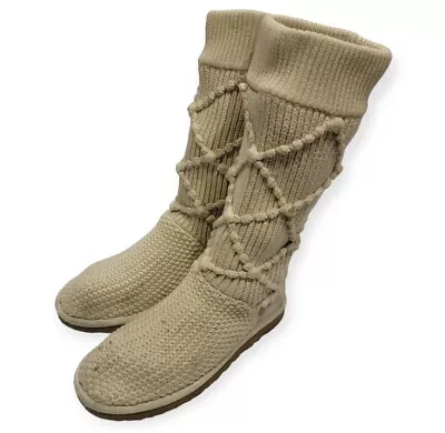 Ugg Argyle Knit Boots Cream Size 9 Winter Cozy Bohemian • $22.95