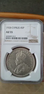 Cyprus 1928 45P Silver Coin NGC AU 55 • $149.50