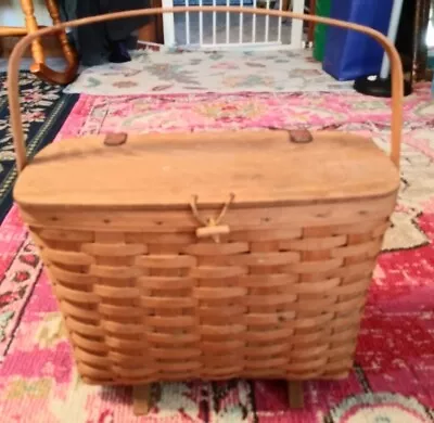 Longaberger Vintage 1994 Large Magazine Basket Footed With Handle Farmhouse • $27.59