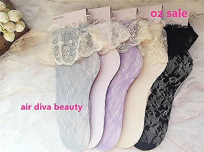 Women Lady Girls Ankle Fancy Retro Lace Ruffle Frilly Princess Chic Short Socks • $9.99