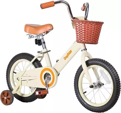 JOYSTAR Vintage Beige 12&14 In Kids Bike With Basket & Training Wheels For Child • $89.29