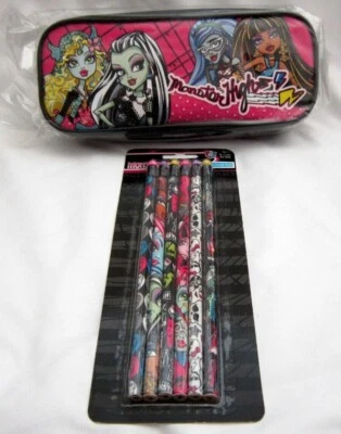 Monster High 8  Pink Pencil Case Pouch + 6 Character Pencils Combo-Brand New! • $29.99