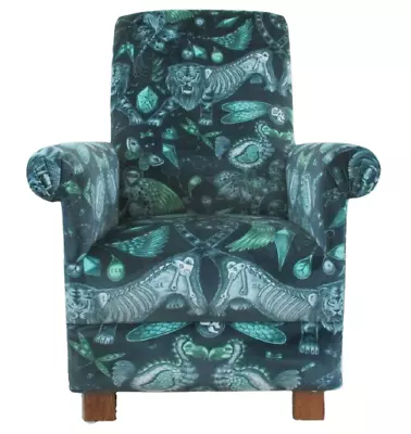 Emma Shipley Extinct Navy Velvet Blue Fabric Adult Armchair Chair Accent Small • £379.99