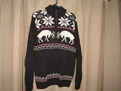 CHAPS Small Mens Holiday Christmas Cardigan Sweater Zip Black Reindeer Perfect • $14.99