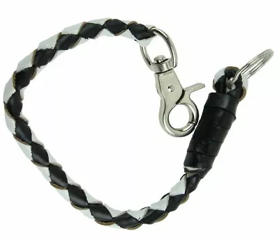 14 Inch Get Back Whip Black And White Braided Leather Key Chain Wallet Chain • $12.99