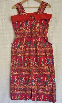 ❤💛handmade Red Multicoloured Sleeveless Cotton Blend Midi Pencil Zip Up Dress S • $39.50