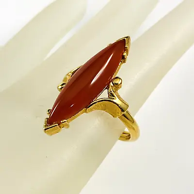 Vintage Avon Earth Stone Marquise Cut Faux Red Carnelian Statement Ring 5.5-6.5 • $19.99