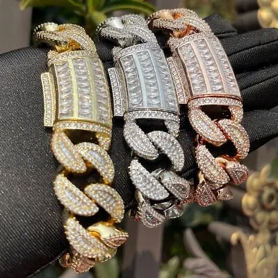 Mens 24k Iced Blinged Out Baguette Clasp Hip Hop Cuban Link Starboy Bracelets • $49.99