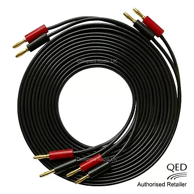 QED 79 Strand OFC Black Speaker Cable 2 X 3m Terminated 8 X 4mm Banana Plugs • £31.95