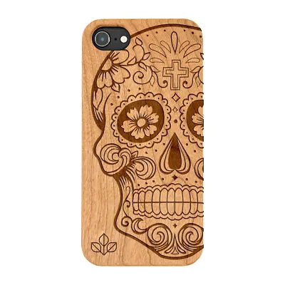 £21.99 • Buy Sugar Skull Natural Carved Wooden Phone Case For IPHONE SAMSUNG HUAWEI PIXEL