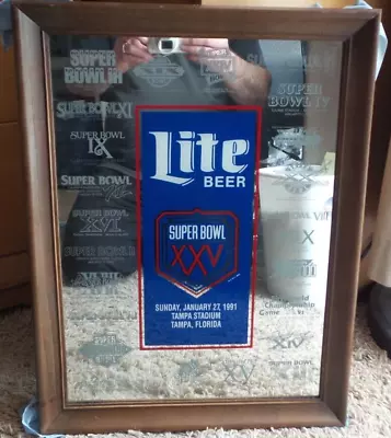 Vintage Miller Lite Super Bowl XXV Beer Mirrror 1991 • $43.96