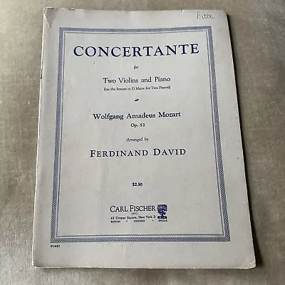 MOZART Concertante Op. 53 Two Violins And Piano Sheet Music Vintage • $9.99