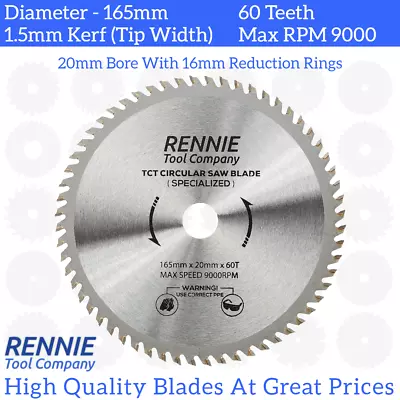 165mm X 60T TCT Cordless Circular Wood Saw Blade For Bosch Makita Dewalt Ryobi • £9.99