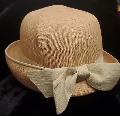 Womens Woven Bow Bucket ROLLED Rim Hat ECUADOR PANAMA THE WINNERS CIRCLE Vintage • $75