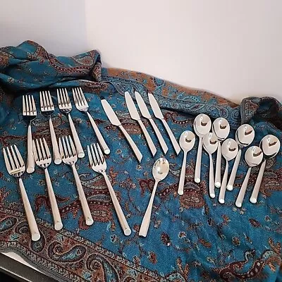 SATIN WAVE Mikasa Forged Stainless Dinner Salad Fork Spoon Knife Flatware 21 PC  • $43.50