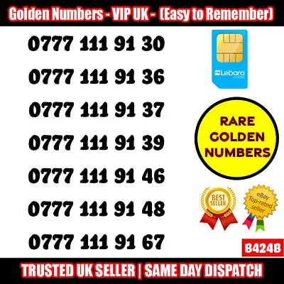 £19.95 • Buy Golden Number VIP UK SIM Cards - Easy To Remember Mobile Numbers LOT - B424B