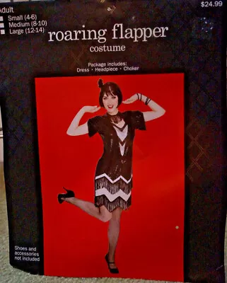Womens Roaring 20's Flapper Costume L 12-14 Fringe Sequins BONUS WIG • $16.99