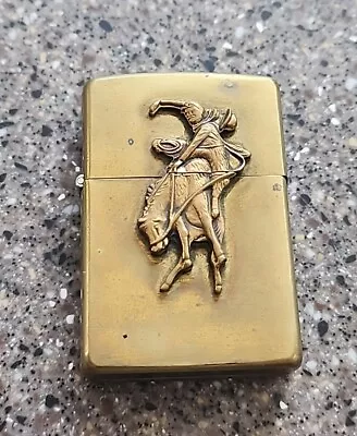 Vintage 1994 Brass Zippo Lighter - Marlboro Country Store Cowboy Bucking Bronco • $26