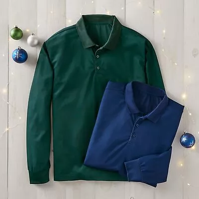 Mens 2PK Long Sleeve Polo: Navy Blue & Hunter Green Comfortable • $13.99