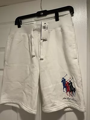 NWT Polo Ralph Lauren Men’s Triple Pony Fleece Shorts White Size M  MSRP $110 • $53