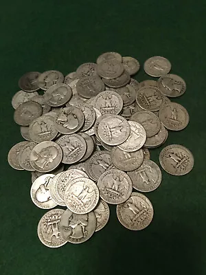 1940's Washington Quarters 90% Silver $2.50 Face Value 10 Coins. • $70.50