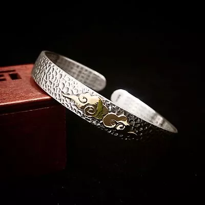 Pure S999 Sterling Silver 999 Vintage Wide Bracelet Bangle OPEN-CUFF • $78