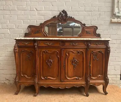 Louis XV Marble Top Buffet ~ Antique Rococo Sideboard With Mirror • $9995