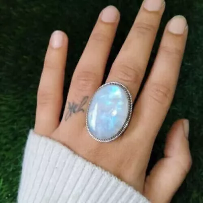 Large Moonstone Ring 925 Sterling Silver Rings Statement Women Waman Ring HM438 • $11.15