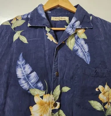 Tommy Bahama Mens M Floral 100% Silk Short Sleeve Hawaiian Beach Camp Shirt • $17.88