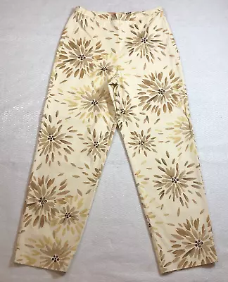 VTG Talbots Women Ankle Pants Size 10 Ivory Floral Stretch High Rise Tapered Leg • $19.99