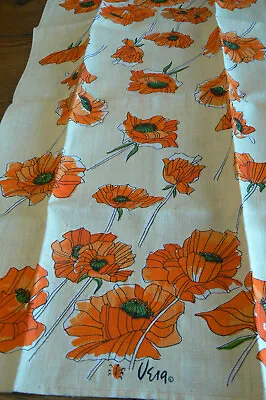 Vintage Vera Neumann Linen Tea Towel Orange Poppy Flowers Unused FREE US SHIP • $49.99