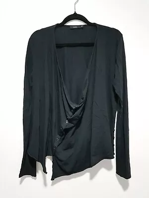 BASSIKE Black Asymmetric Button Closure Long Sleeve Top  M Made In Australia  • $85