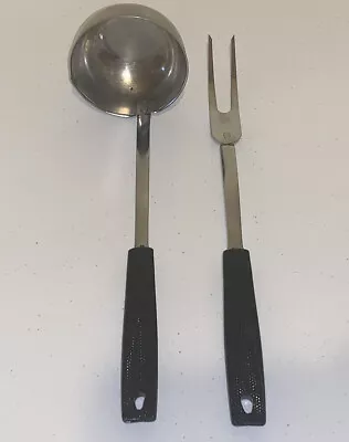 Ecko Ladle Spoon And Fork Stainless USA Chromium Plated Vintage Utensil Black • $11.96