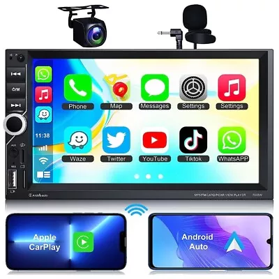 7  Car Radio Andriod Apple Carplay Touch Screen Double Din Car Stereo+Camera • $73.05