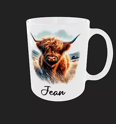 Personalised Highland Cow Coffee Mug 11oz Ceramic Cup Birthday Gifts • £9.99
