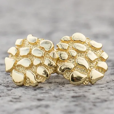 Mens Yellow Gold Plated 925 Sterling Silver Small Round Nugget Stud Earrings • $21.99