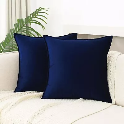 Velvet Navy Blue Throw Pillow Covers 18x18 Inches Pack Of 2 Soft Decorative Squa • $17