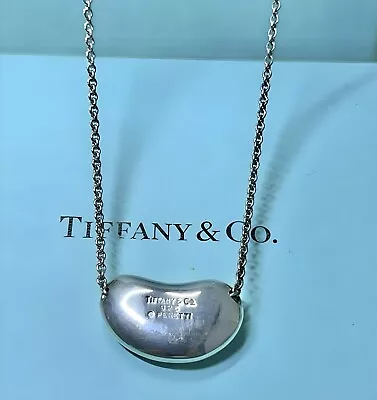 TIFFANY & CO. Elsa Peretti Large Bean Necklace Silver 925 Pendant Chain Signed • $141.36