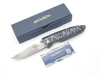 Mcusta Seki Japan MC-10D Classic Wave Blue Micarta Damascus Folding Pocket Knife • $152