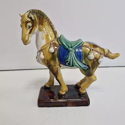 Vintage Tang Dynasty Style War Horse Ceramic Pottery Figurine Ornament • £9.95