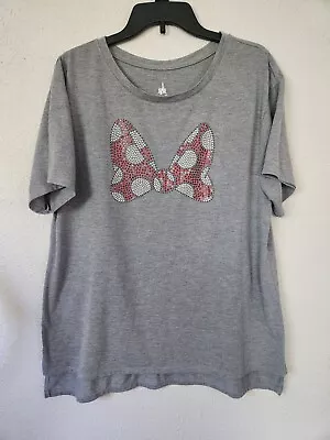 Disney Parks Short Sleeve Gray Minnie Mouse Bow T Shirt Womens XL • $7.50