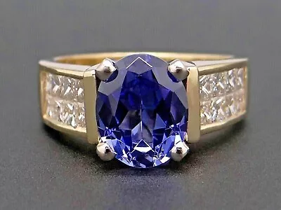 3 Ct Oval Cut Simulated Blue Tanzanite Engagement Ring In 14k Yellow Gold Plated • $243.99