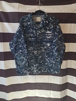 Military Uniform Style BDU Shirt U.S. Navy Digital Blue Camo Large Long • $20