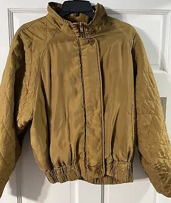 Marnie West Vintage Full Zip Jacket Bomber Women's Medium Silk Gold Coat Puffer • $25