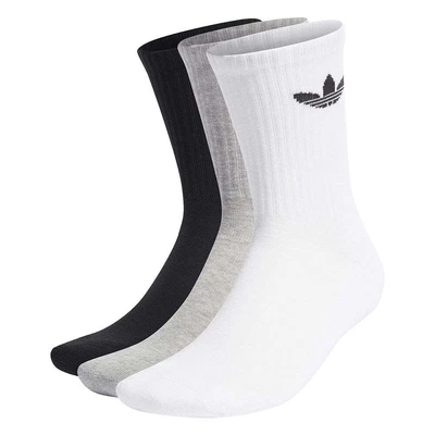 $25 • Buy Adidas - Cushioned Trefoil Mid-Cut 3 Pack Crew Socks White/Grey/Black