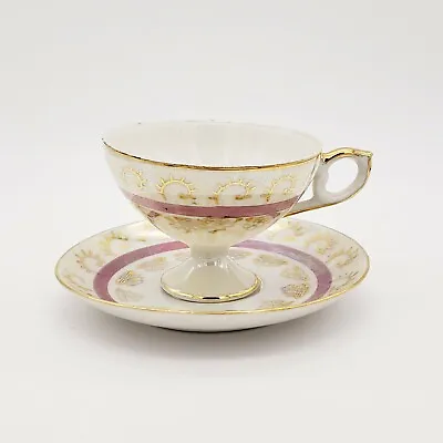 Vtg Porcelain Footed Tea Cup & Saucer Gold Pink Iridescent Luster Traditional  • $20