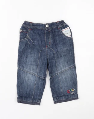 Blue Zoo Boys Blue Cotton Capri Jeans Size 9-12 Months Button • £3.25